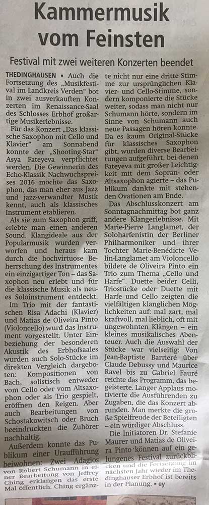 Zeitungsartikel zum Musikfestival im Landkreis Verden