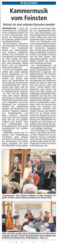Zeitungsartikel zum Musikfestival im Landkreis Verden